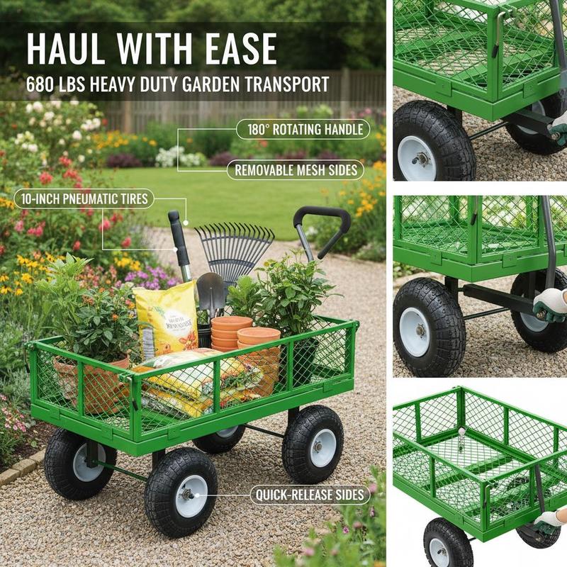 Steel Garden Cart 680 Lbs For  - Heavy Equipment Tires のレビューと価格