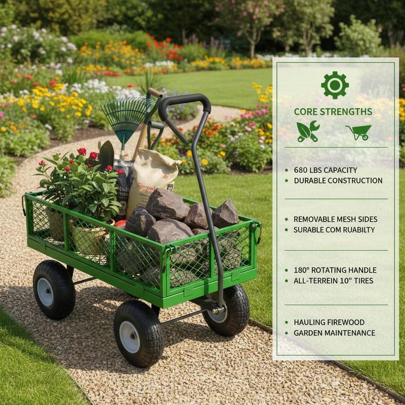 Steel Garden Cart 680 Lbs For  - Heavy Equipment Tires のレビューと価格